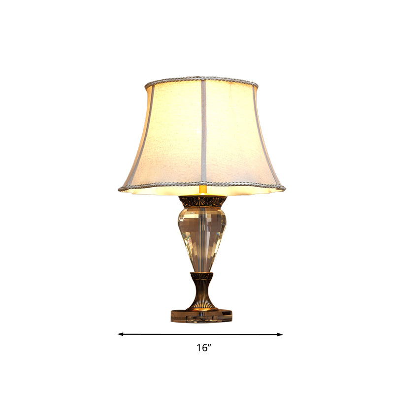 1 Light Bell Nightstand Light Countryside Beige Fabric Table Lamp with Clear Crystal Accent Clearhalo 'Lamps' 'Table Lamps' Lighting' 338128