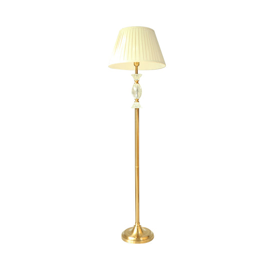 Single Light Floor Light Traditional Tapered Fabric Standing Lamp in White with Crystal Accent for Living Room Clearhalo 'Floor Lamps' 'Lamps' Lighting' 338237