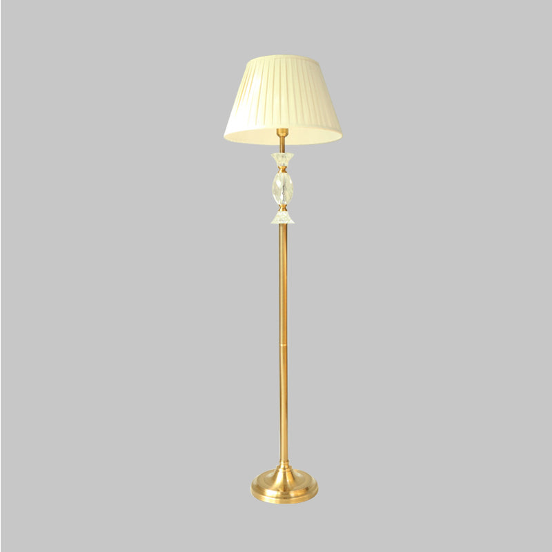 Single Light Floor Light Traditional Tapered Fabric Standing Lamp in White with Crystal Accent for Living Room Clearhalo 'Floor Lamps' 'Lamps' Lighting' 338238