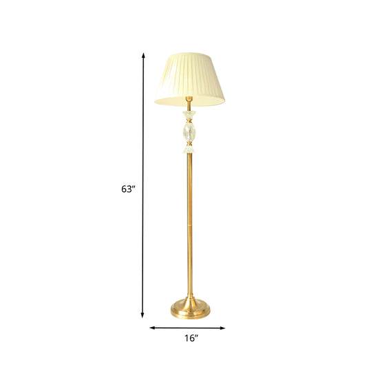 Single Light Floor Light Traditional Tapered Fabric Standing Lamp in White with Crystal Accent for Living Room Clearhalo 'Floor Lamps' 'Lamps' Lighting' 338239