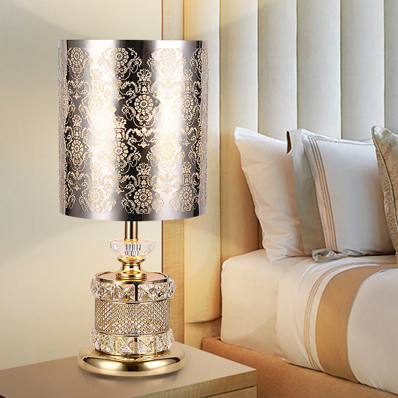 Crystal Gold Night Light Flower/Tree Single Light Traditional Nightstand Lamp for Bedroom Clearhalo 'Lamps' 'Table Lamps' Lighting' 338287
