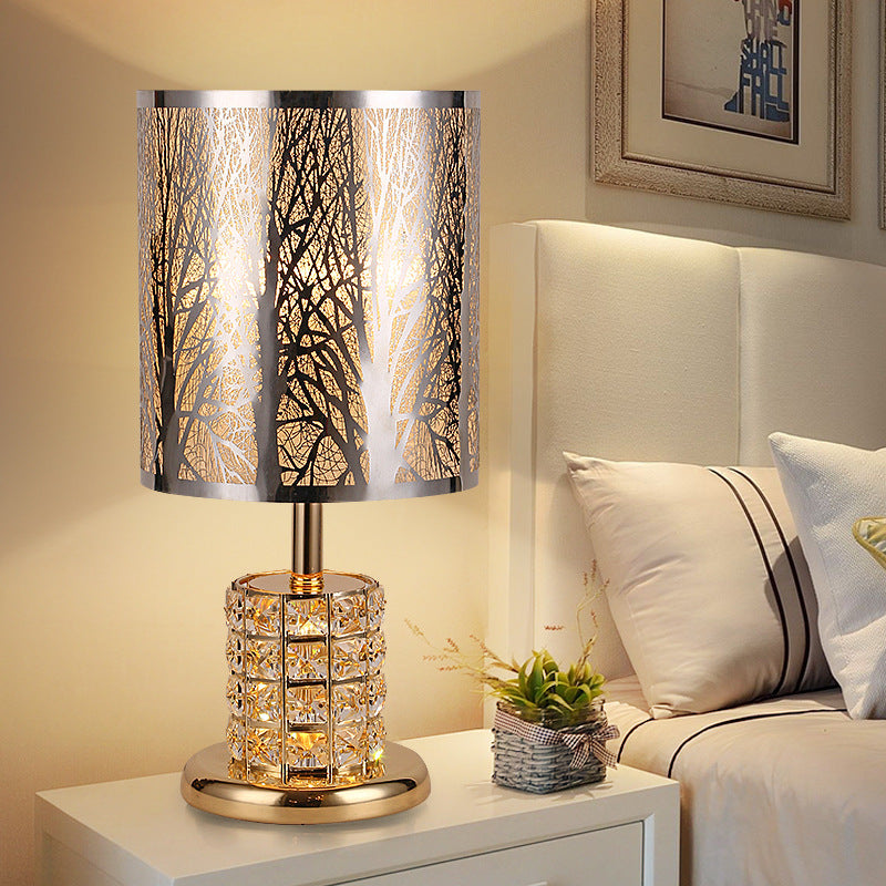 Crystal Gold Night Light Flower/Tree Single Light Traditional Nightstand Lamp for Bedroom Gold Tree Clearhalo 'Lamps' 'Table Lamps' Lighting' 338291