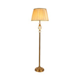 Lodge Tapered Standing Lamp Single Light Fabric Floor Light in Beige for Living Room with Crystal Accent Clearhalo 'Floor Lamps' 'Lamps' Lighting' 338296