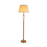 Lodge Tapered Standing Lamp Single Light Fabric Floor Light in Beige for Living Room with Crystal Accent Clearhalo 'Floor Lamps' 'Lamps' Lighting' 338296