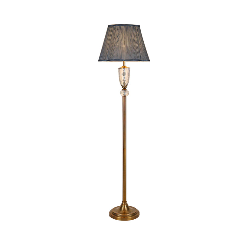 Single Bulb Barrel Floor Lamp Simple Blue Fabric Stand Up Light for Living Room with Crystal Deco Clearhalo 'Floor Lamps' 'Lamps' Lighting' 338301