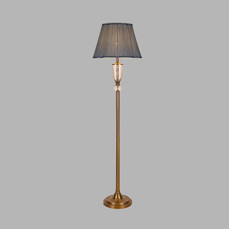 Single Bulb Barrel Floor Lamp Simple Blue Fabric Stand Up Light for Living Room with Crystal Deco Clearhalo 'Floor Lamps' 'Lamps' Lighting' 338302