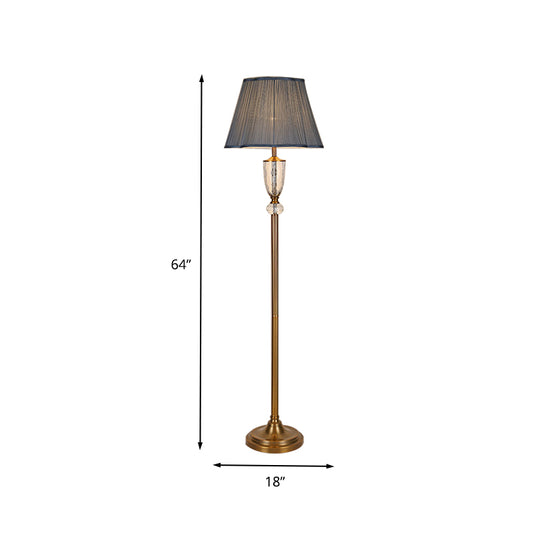 Single Bulb Barrel Floor Lamp Simple Blue Fabric Stand Up Light for Living Room with Crystal Deco Clearhalo 'Floor Lamps' 'Lamps' Lighting' 338303