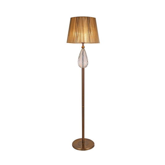 1 Light Floor Reading Lamp Countryside Teardrop Crystal Standing Light in Beige with Fabric Shade Clearhalo 'Floor Lamps' 'Lamps' Lighting' 338306