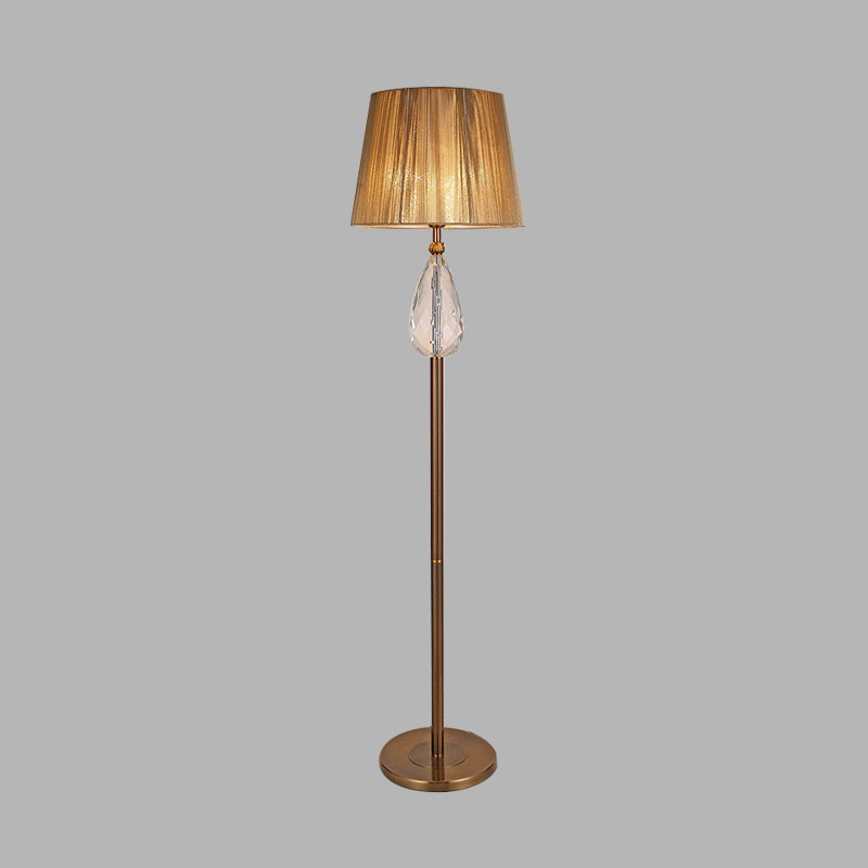 1 Light Floor Reading Lamp Countryside Teardrop Crystal Standing Light in Beige with Fabric Shade Clearhalo 'Floor Lamps' 'Lamps' Lighting' 338307