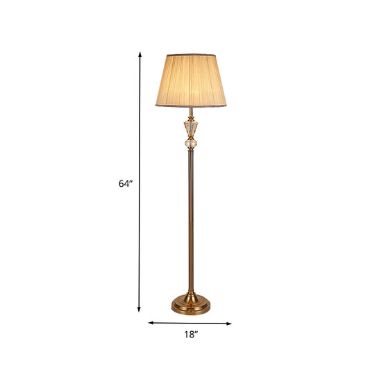 Single Head Living Room Crystal Reading Floor Light Rustic Beige Stand Up Lamp with Drum Fabric Shade Clearhalo 'Floor Lamps' 'Lamps' Lighting' 338313