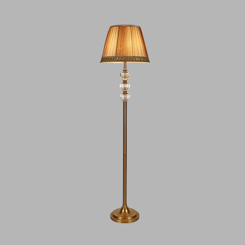 Bell Crystal Stand Up Light Rural Style Single Head Living Room Floor Reading Lamp in Beige Clearhalo 'Floor Lamps' 'Lamps' Lighting' 338322