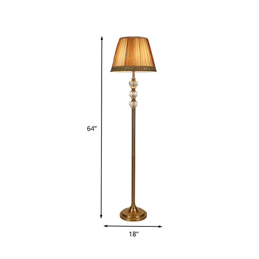 Bell Crystal Stand Up Light Rural Style Single Head Living Room Floor Reading Lamp in Beige Clearhalo 'Floor Lamps' 'Lamps' Lighting' 338323