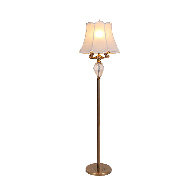 White Bell Shaped Floor Reading Light Minimalism Fabric 1 Light Bedroom Standing Lamp with Crystal Accent Clearhalo 'Floor Lamps' 'Lamps' Lighting' 338331