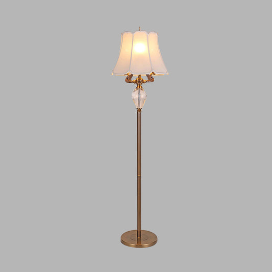 White Bell Shaped Floor Reading Light Minimalism Fabric 1 Light Bedroom Standing Lamp with Crystal Accent Clearhalo 'Floor Lamps' 'Lamps' Lighting' 338332