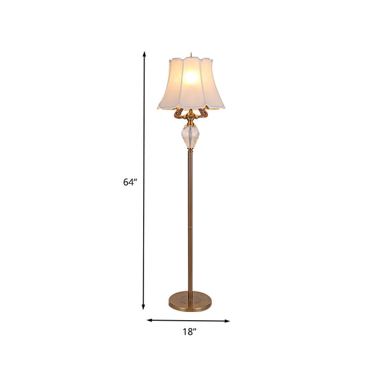 White Bell Shaped Floor Reading Light Minimalism Fabric 1 Light Bedroom Standing Lamp with Crystal Accent Clearhalo 'Floor Lamps' 'Lamps' Lighting' 338333