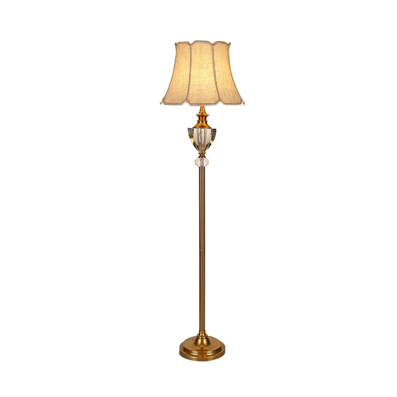 Crystal Bowl Floor Lamp Countryside Single Light Living Room Stand Up Light in Beige with Bell Fabric Shade Clearhalo 'Floor Lamps' 'Lamps' Lighting' 338336
