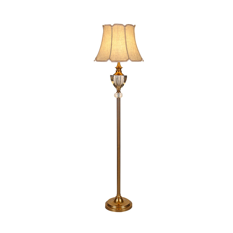 Crystal Bowl Floor Lamp Countryside Single Light Living Room Stand Up Light in Beige with Bell Fabric Shade Clearhalo 'Floor Lamps' 'Lamps' Lighting' 338336