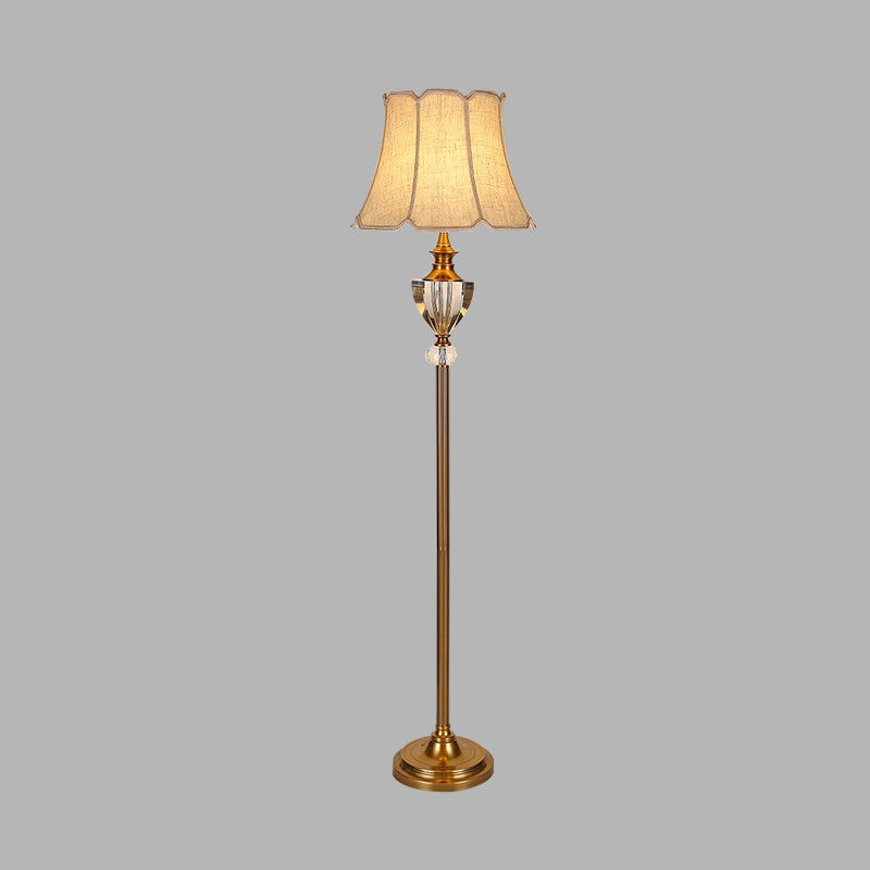 Crystal Bowl Floor Lamp Countryside Single Light Living Room Stand Up Light in Beige with Bell Fabric Shade Clearhalo 'Floor Lamps' 'Lamps' Lighting' 338337