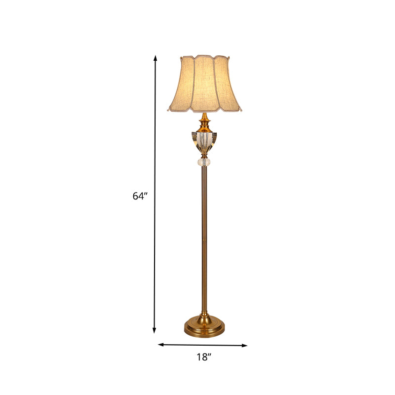 Crystal Bowl Floor Lamp Countryside Single Light Living Room Stand Up Light in Beige with Bell Fabric Shade Clearhalo 'Floor Lamps' 'Lamps' Lighting' 338338