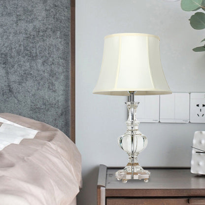 1 Light Fabric Night Lamp Lodge White Empire Shade Bedroom Table Light with Crystal Base White Clearhalo 'Lamps' 'Table Lamps' Lighting' 338364