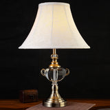 Tapered Fabric Nightstand Light Traditional 1 Light Bedroom Table Lamp in White with Crystal Deco Clearhalo 'Lamps' 'Table Lamps' Lighting' 338370