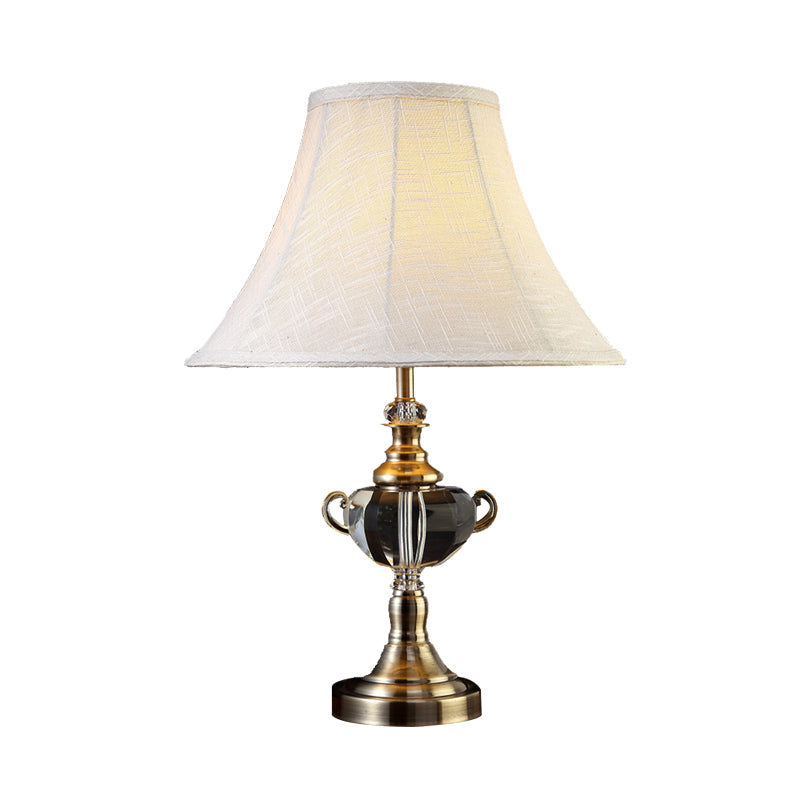 Tapered Fabric Nightstand Light Traditional 1 Light Bedroom Table Lamp in White with Crystal Deco Clearhalo 'Lamps' 'Table Lamps' Lighting' 338371