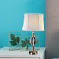 Cream Gray 1 Light Night Table Lamp Simple Fabric Paneled Bell Nightstand Light with Crystal Deco Clearhalo 'Lamps' 'Table Lamps' Lighting' 338380