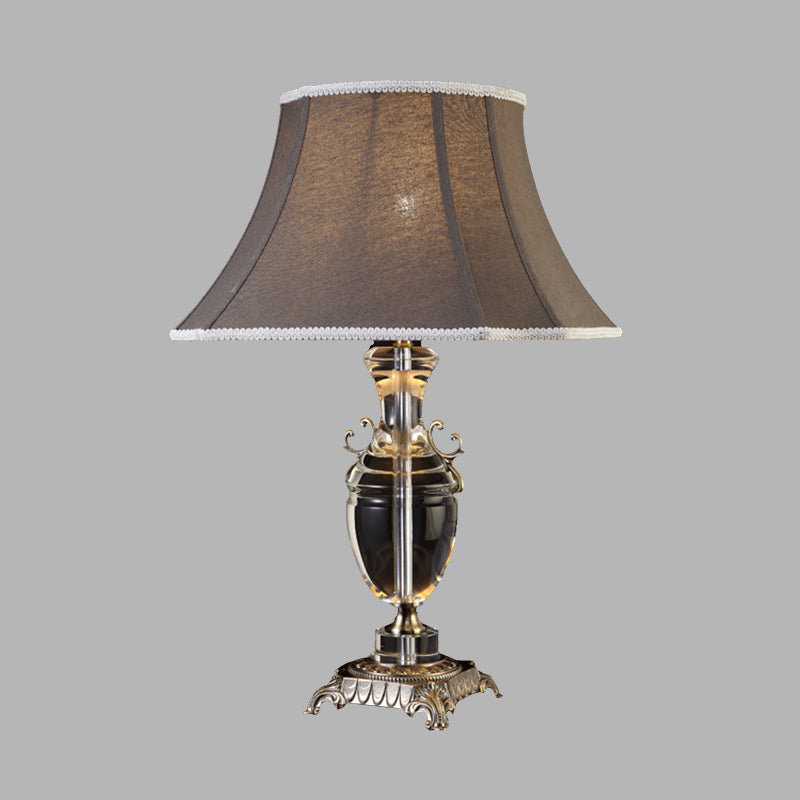 Fabric Tapered Table Lamp Rustic Single Bulb Bedroom Night Light in Dark Gray with Crystal Accent Clearhalo 'Lamps' 'Table Lamps' Lighting' 338392