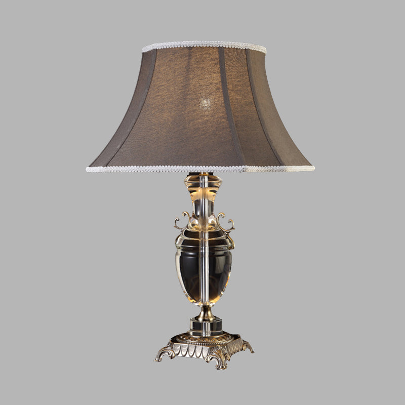 Fabric Tapered Table Lamp Rustic Single Bulb Bedroom Night Light in Dark Gray with Crystal Accent Clearhalo 'Lamps' 'Table Lamps' Lighting' 338392