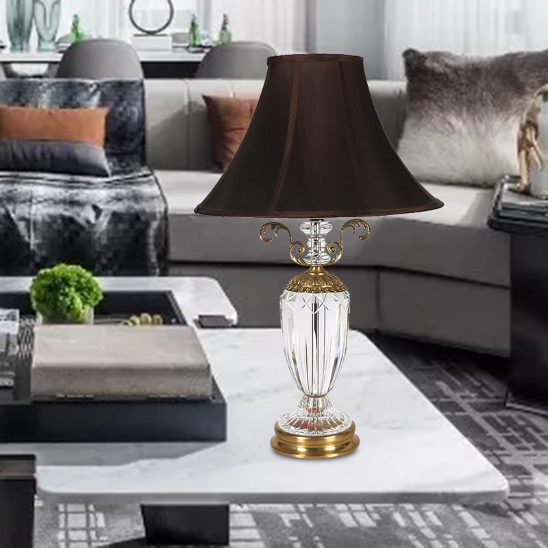 1 Light Bedroom Crystal Night Lamp Simple Black Nightstand Light with Conical Fabric Shade Black Clearhalo 'Lamps' 'Table Lamps' Lighting' 338416