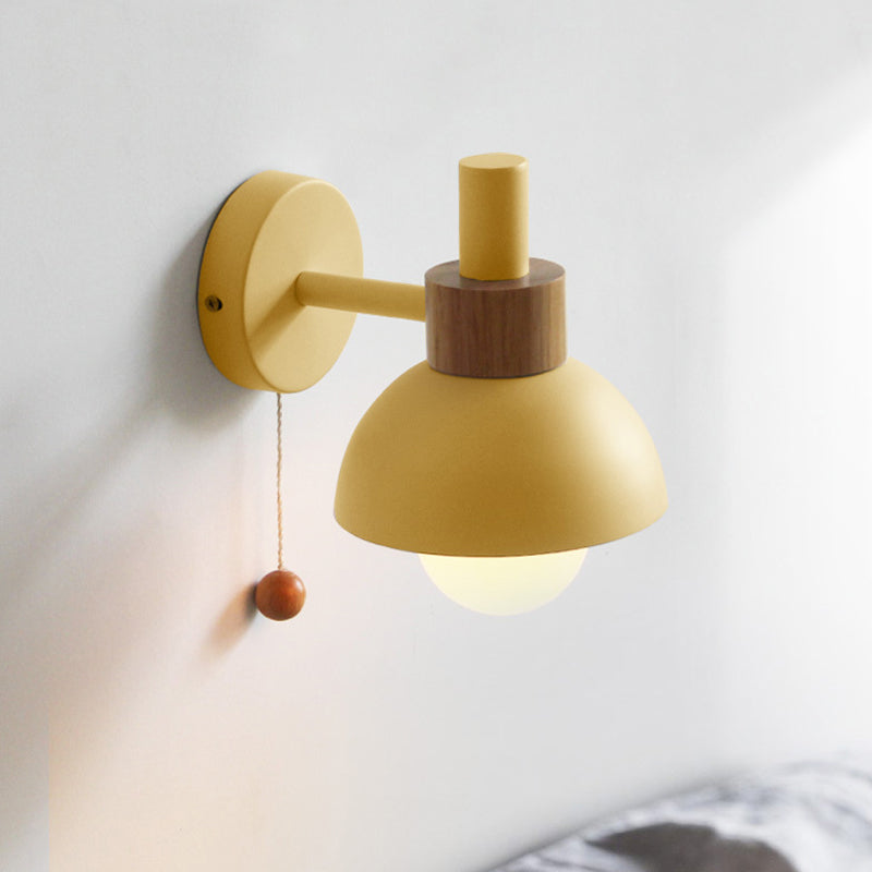 1 Head Bedside Wall Lamp Macaron White/Pink/Yellow Sconce Light Fixture with Domed Metal Shade Clearhalo 'Wall Lamps & Sconces' 'Wall Lights' Lighting' 338550