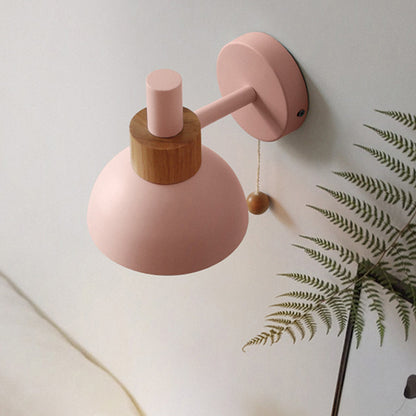 1 Head Bedside Wall Lamp Macaron White/Pink/Yellow Sconce Light Fixture with Domed Metal Shade Pink Clearhalo 'Wall Lamps & Sconces' 'Wall Lights' Lighting' 338554