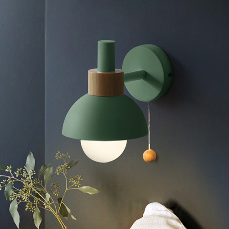1 Head Bedside Wall Lamp Macaron White/Pink/Yellow Sconce Light Fixture with Domed Metal Shade Green Clearhalo 'Wall Lamps & Sconces' 'Wall Lights' Lighting' 338562