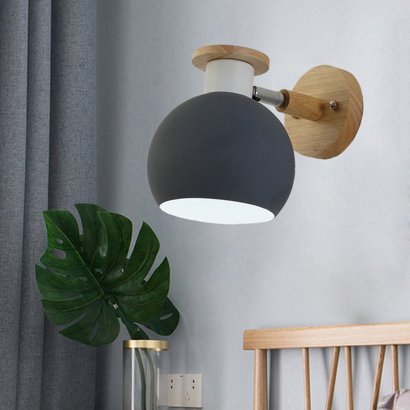 1 Bulb Bedroom Sconce Light Modern Grey Wall Mounted Lamp with Global Metal Shade Clearhalo 'Wall Lamps & Sconces' 'Wall Lights' Lighting' 338609