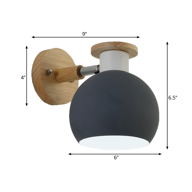 1 Bulb Bedroom Sconce Light Modern Grey Wall Mounted Lamp with Global Metal Shade Clearhalo 'Wall Lamps & Sconces' 'Wall Lights' Lighting' 338612