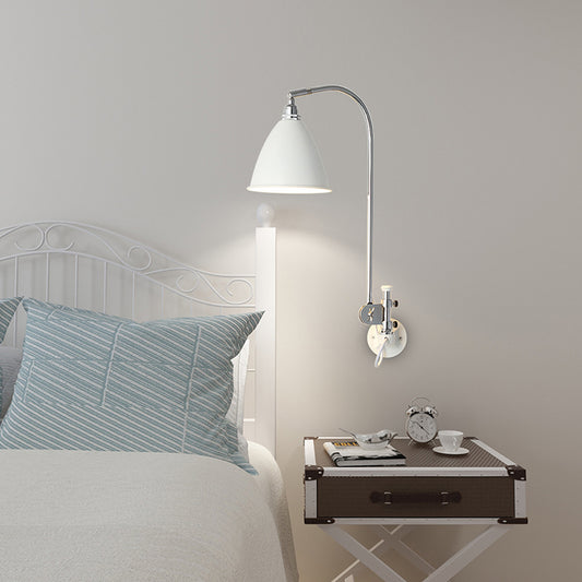 1 Bulb Bedroom Wall Lamp Modern White Sconce Light Fixture with Cone Metal Shade Clearhalo 'Cast Iron' 'Glass' 'Industrial' 'Modern wall lights' 'Modern' 'Tiffany' 'Traditional wall lights' 'Wall Lamps & Sconces' 'Wall Lights' Lighting' 338757