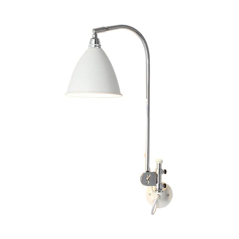 1 Bulb Bedroom Wall Lamp Modern White Sconce Light Fixture with Cone Metal Shade Clearhalo 'Cast Iron' 'Glass' 'Industrial' 'Modern wall lights' 'Modern' 'Tiffany' 'Traditional wall lights' 'Wall Lamps & Sconces' 'Wall Lights' Lighting' 338758