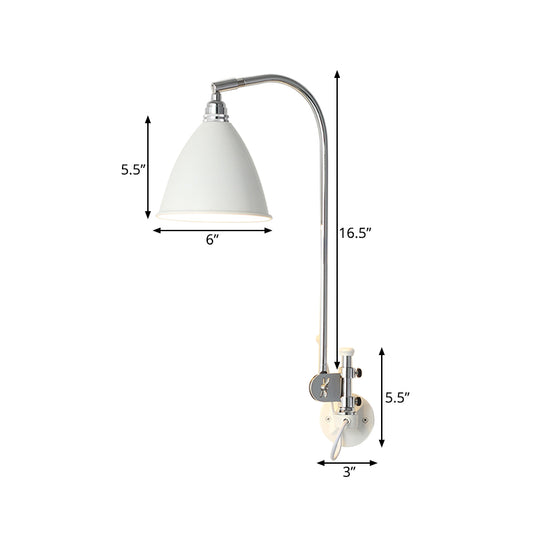 1 Bulb Bedroom Wall Lamp Modern White Sconce Light Fixture with Cone Metal Shade Clearhalo 'Cast Iron' 'Glass' 'Industrial' 'Modern wall lights' 'Modern' 'Tiffany' 'Traditional wall lights' 'Wall Lamps & Sconces' 'Wall Lights' Lighting' 338759