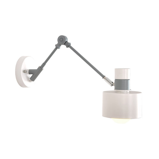 1 Bulb Drum Sconce Light Modernist Metal Wall Lighting Fixture in Grey with Adjustable Arm Clearhalo 'Cast Iron' 'Glass' 'Industrial' 'Modern wall lights' 'Modern' 'Tiffany' 'Traditional wall lights' 'Wall Lamps & Sconces' 'Wall Lights' Lighting' 338776
