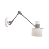 1 Bulb Drum Sconce Light Modernist Metal Wall Lighting Fixture in Grey with Adjustable Arm Clearhalo 'Cast Iron' 'Glass' 'Industrial' 'Modern wall lights' 'Modern' 'Tiffany' 'Traditional wall lights' 'Wall Lamps & Sconces' 'Wall Lights' Lighting' 338776