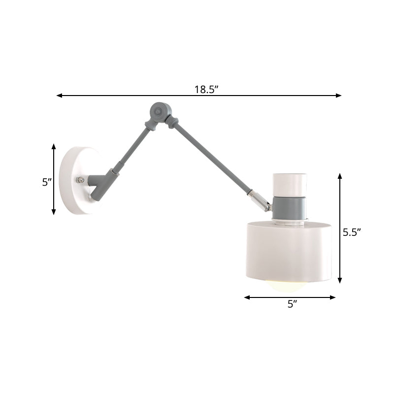 1 Bulb Drum Sconce Light Modernist Metal Wall Lighting Fixture in Grey with Adjustable Arm Clearhalo 'Cast Iron' 'Glass' 'Industrial' 'Modern wall lights' 'Modern' 'Tiffany' 'Traditional wall lights' 'Wall Lamps & Sconces' 'Wall Lights' Lighting' 338777