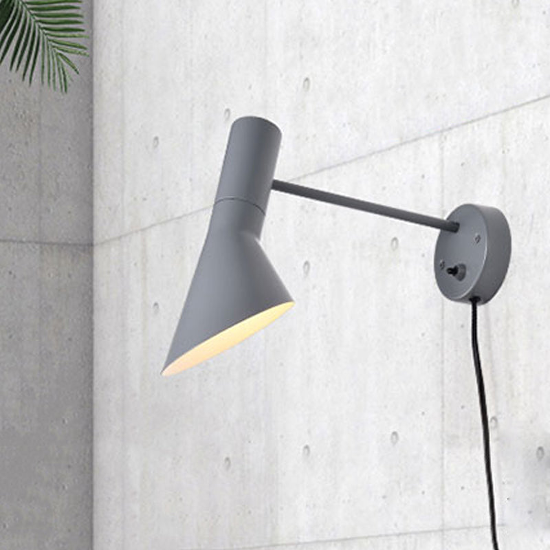 Minimalist Flare Wall Lighting Metal 1 Head Sconce Light Fixture in White/Grey with Rotating Node Clearhalo 'Cast Iron' 'Glass' 'Industrial' 'Modern wall lights' 'Modern' 'Tiffany' 'Traditional wall lights' 'Wall Lamps & Sconces' 'Wall Lights' Lighting' 338797