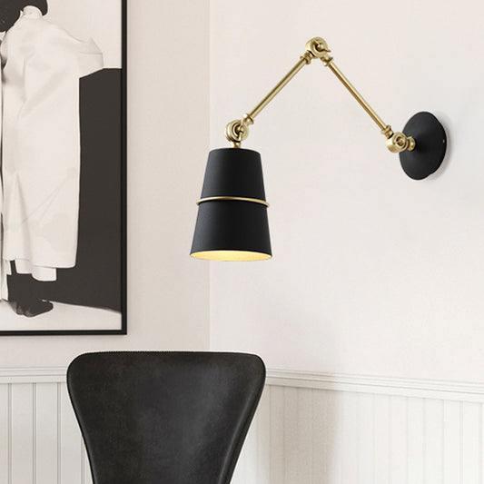 Metal Conical Sconce Modernist 1 Head Wall Mounted Light in White/Black with Adjustable Arm Black Clearhalo 'Cast Iron' 'Glass' 'Industrial' 'Modern wall lights' 'Modern' 'Tiffany' 'Traditional wall lights' 'Wall Lamps & Sconces' 'Wall Lights' Lighting' 338804