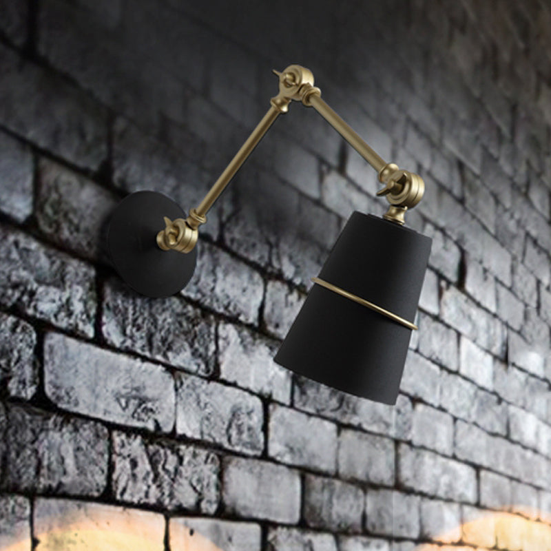 Metal Conical Sconce Modernist 1 Head Wall Mounted Light in White/Black with Adjustable Arm - Clearhalo - 'Cast Iron' - 'Glass' - 'Industrial' - 'Modern wall lights' - 'Modern' - 'Tiffany' - 'Traditional wall lights' - 'Wall Lamps & Sconces' - 'Wall Lights' - Lighting' - 338805