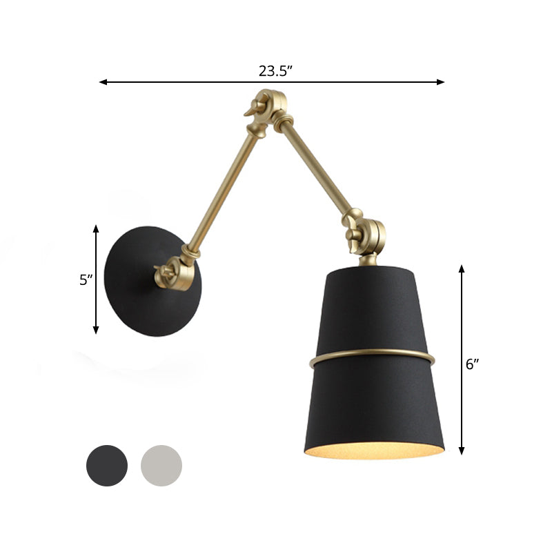 Metal Conical Sconce Modernist 1 Head Wall Mounted Light in White/Black with Adjustable Arm - Clearhalo - 'Cast Iron' - 'Glass' - 'Industrial' - 'Modern wall lights' - 'Modern' - 'Tiffany' - 'Traditional wall lights' - 'Wall Lamps & Sconces' - 'Wall Lights' - Lighting' - 338808