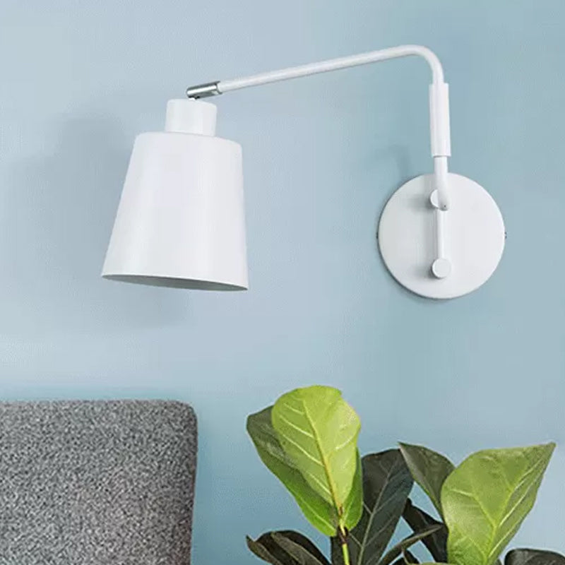 White Trumpet Wall Lamp Modernism 1 Bulb Metal Sconce Light Fixture with Swing Arm Clearhalo 'Cast Iron' 'Glass' 'Industrial' 'Modern wall lights' 'Modern' 'Tiffany' 'Traditional wall lights' 'Wall Lamps & Sconces' 'Wall Lights' Lighting' 338834