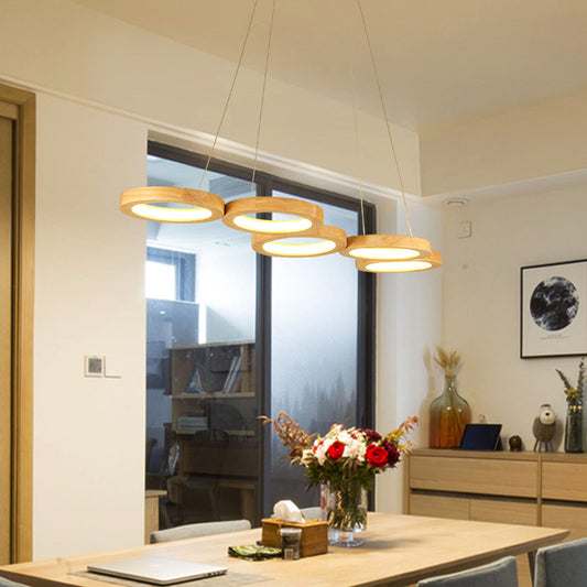 4/5 Lights Dining Room Chandelier with Orbicular Wood Shade Modernist Beige Led Hanging Pendant Light in Warm Light Clearhalo 'Ceiling Lights' 'Chandeliers' Lighting' options 338847