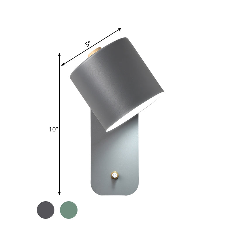 1 Bulb Tube Sconce Modernist Metal Wall Lighting Fixture in Grey/Green with Ractangle Backplate Clearhalo 'Cast Iron' 'Glass' 'Industrial' 'Modern wall lights' 'Modern' 'Tiffany' 'Traditional wall lights' 'Wall Lamps & Sconces' 'Wall Lights' Lighting' 338937
