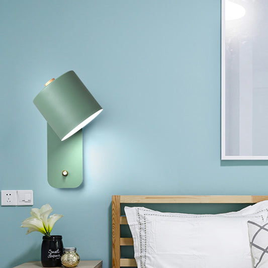 1 Bulb Tube Sconce Modernist Metal Wall Lighting Fixture in Grey/Green with Ractangle Backplate Green Clearhalo 'Cast Iron' 'Glass' 'Industrial' 'Modern wall lights' 'Modern' 'Tiffany' 'Traditional wall lights' 'Wall Lamps & Sconces' 'Wall Lights' Lighting' 338938