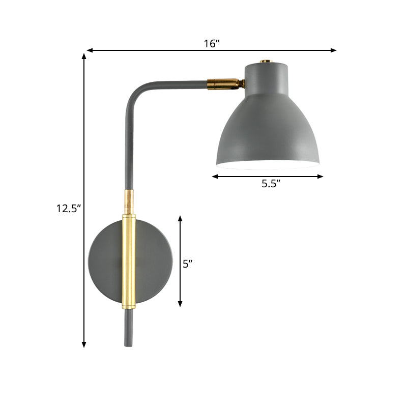Contemporary Bowl Wall Lamp Metal 1 Head Sconce Light Fixture in Grey with Swing Arm